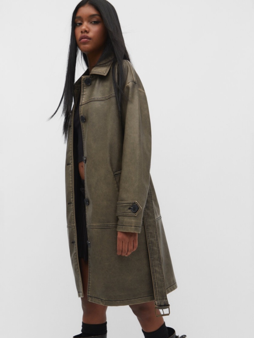Stradivarius Faded Faux Leather Coat